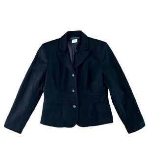 HARVE BENARD by benard holtzman tailored black wool blend blazer with piping